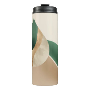 Stijlvolle traandropgolf beige en groen thermosbeker