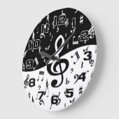 Stijlvolle, Treble Clef Wave Black en White Grote Klok (Hoek)