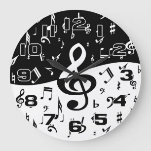 Stijlvolle, Treble Clef Wave Black en White Grote Klok