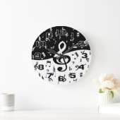Stijlvolle, Treble Clef Wave Black en White Grote Klok (Huis)