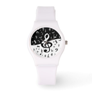Stijlvolle, Treble Clef Wave Black en White Horloge