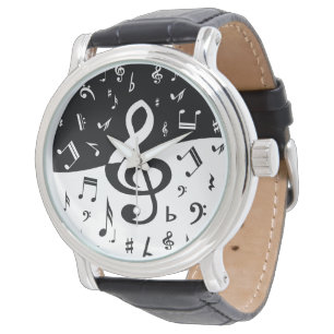 Stijlvolle, Treble Clef Wave Black en White Horloge