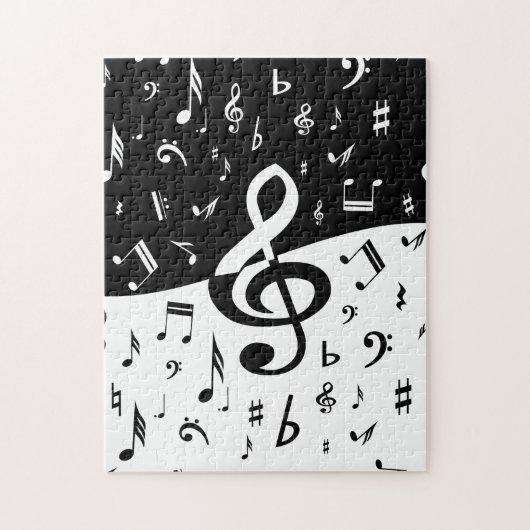 Stijlvolle, Treble Clef Wave Black en White Legpuzzel (Verticaal)