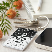 Stijlvolle, Treble Clef Wave Black en White Sleutelhanger (Voorkant Rechts)