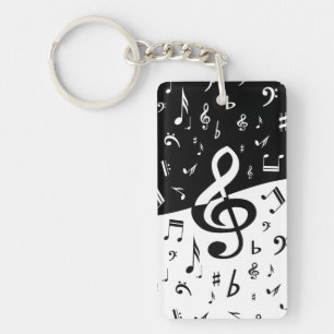 Stijlvolle, Treble Clef Wave Black en White Sleutelhanger