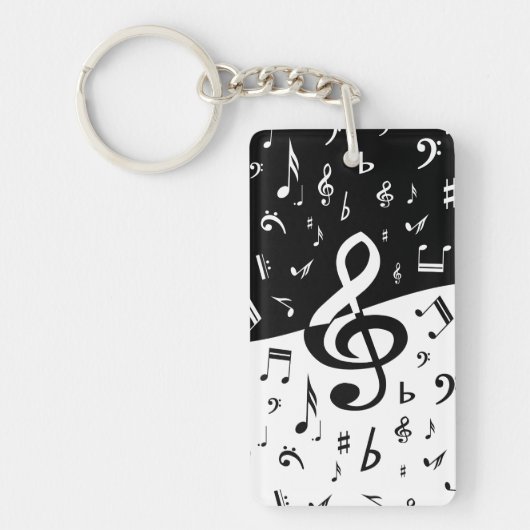 Stijlvolle, Treble Clef Wave Black en White Sleutelhanger (Voorkant)