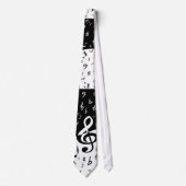 Stijlvolle, Treble Clef Wave Black en White Stropdas (Voorkant)
