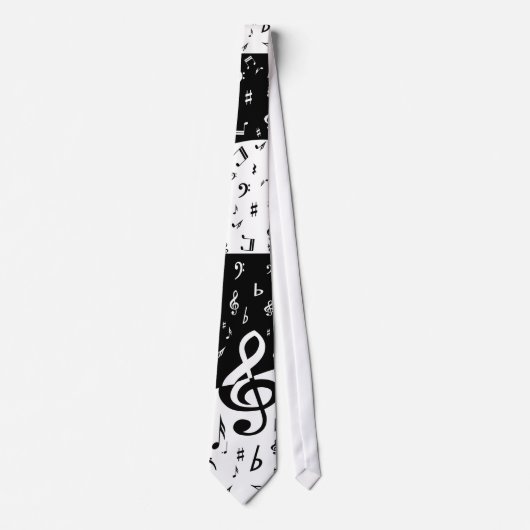 Stijlvolle, Treble Clef Wave Black en White Stropdas (Voorkant)