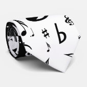 Stijlvolle, Treble Clef Wave Black en White Stropdas (Opgerold)