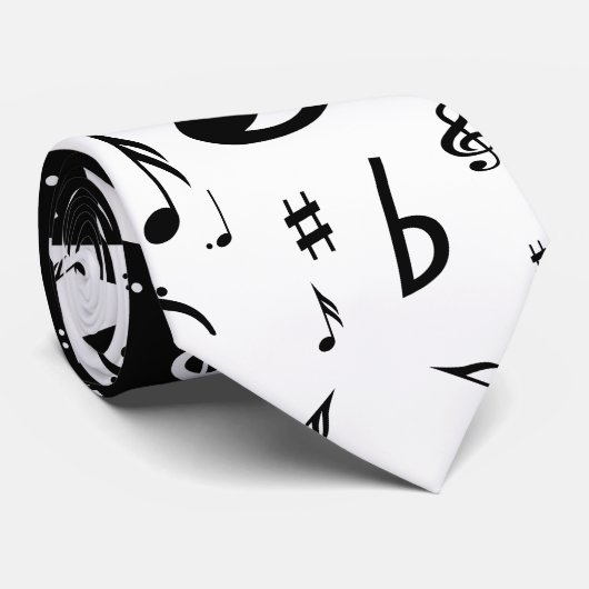 Stijlvolle, Treble Clef Wave Black en White Stropdas (Opgerold)