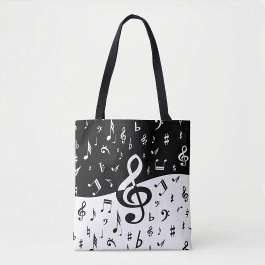 Stijlvolle, Treble Clef Wave Black en White Tote Bag (Voorkant)