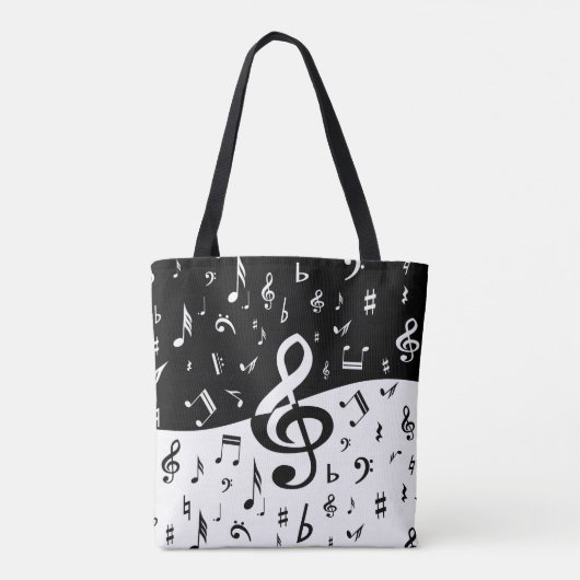 Stijlvolle, Treble Clef Wave Black en White Tote Bag (Achterkant)