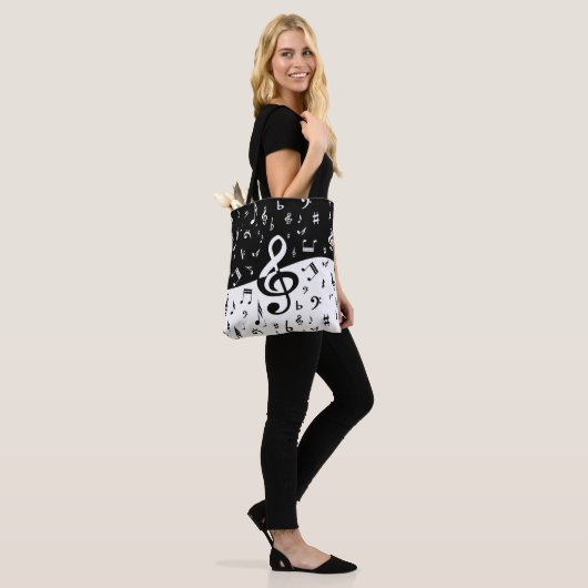 Stijlvolle, Treble Clef Wave Black en White Tote Bag (Op model)