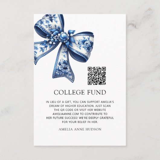 Stijlvolle Trendy Blauwe Bloemen Bow Photo College Informatiekaartje (Voorkant)