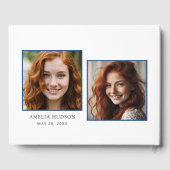 Stijlvolle trendy blauwe boog 2 foto's afstudeerfe gastenboek (Achterkant)