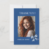 Stijlvolle trendy Blue Bows Afstuderen Foto Bedankkaart (Voorkant)