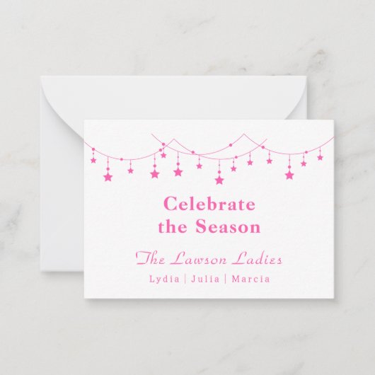 Stijlvolle Trendy Boho Roze Kerstster Notitiekaartje (Voorkant)