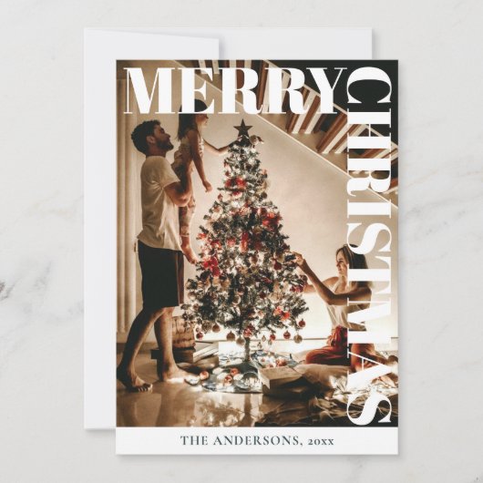 Stijlvolle trendy familiefoto | Donkergroene kerst Feestdagenkaart (Voorkant)