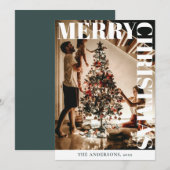 Stijlvolle trendy familiefoto | Donkergroene kerst Feestdagenkaart (Voorkant / Achterkant)