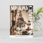 Stijlvolle trendy familiefoto | Donkergroene kerst Feestdagenkaart (Staand voorkant)