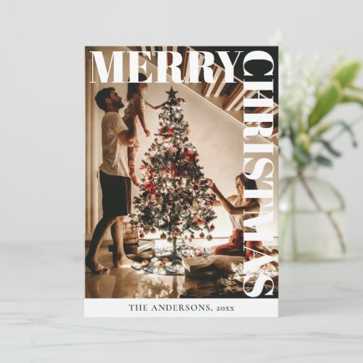 Stijlvolle trendy familiefoto | Donkergroene kerst Feestdagenkaart (Staand voorkant)