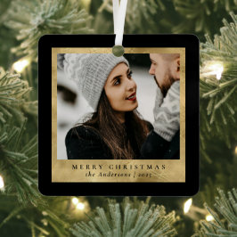 Stijlvolle trendy faux gouden kerstpaar foto metalen ornament