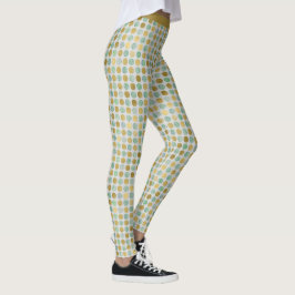 Stijlvolle Trendy Gold Blauwgroen Polka Dot Patter Leggings