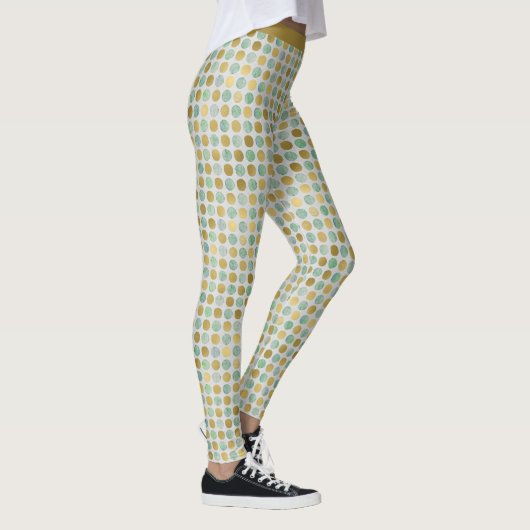 Stijlvolle Trendy Gold Blauwgroen Polka Dot Patter Leggings (Rechts)