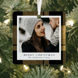 Stijlvolle trendy goud geplakt kerstpaar foto metalen ornament