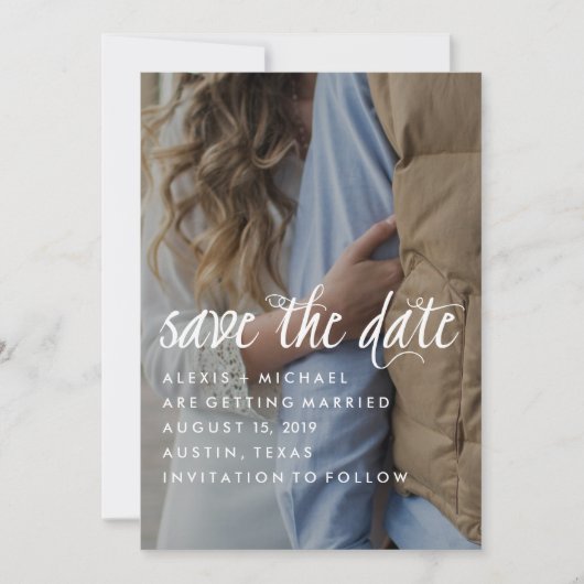 Stijlvolle trendy kalligrafie Bewaar de datumfoto Save The Date (Voorkant)