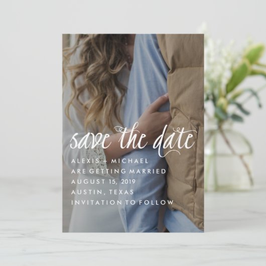 Stijlvolle trendy kalligrafie Bewaar de datumfoto Save The Date (Staand voorkant)