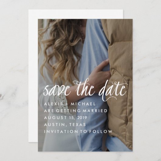 Stijlvolle trendy kalligrafie Bewaar de datumfoto Save The Date (Voorkant / Achterkant)