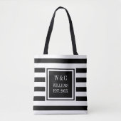 Stijlvolle trendy monogram zwart-wit gestreept tote bag (Voorkant)