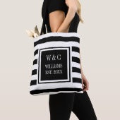 Stijlvolle trendy monogram zwart-wit gestreept tote bag (Dichtbij)