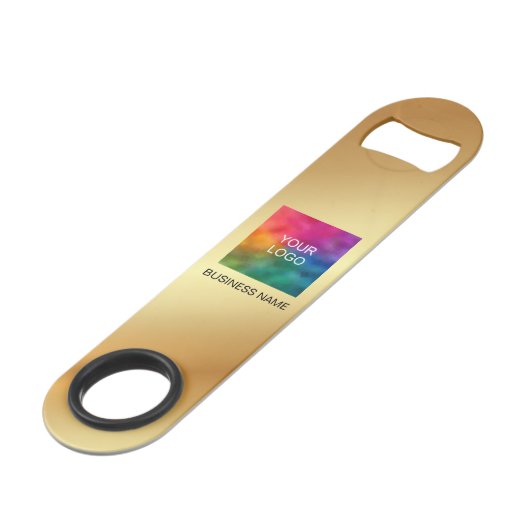 Stijlvolle Trendy QR-code Upload Bedrijfslogo Goud Speed Flessenopener (Voorkant Gekanteld)