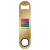 Stijlvolle Trendy QR-code Upload Bedrijfslogo Goud Speed Flessenopener (Voorkant)