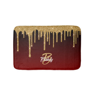 Stijlvolle Trendy Red Gold Glitter Drip Monogramme Badmat