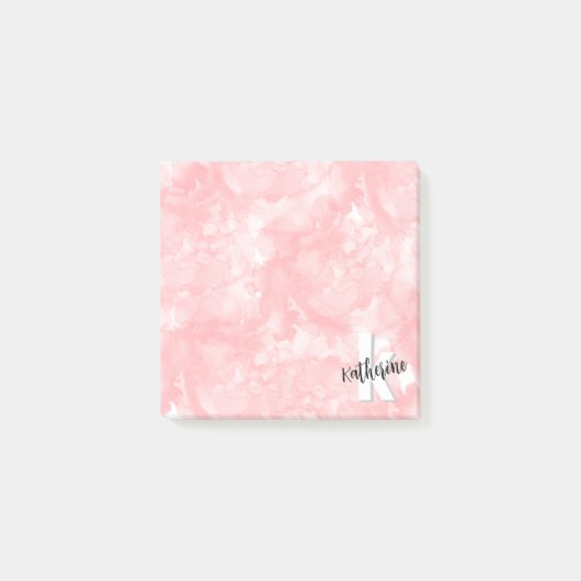Stijlvolle Trendy Roze Waterverf Monogram Post-it® Notes (Voorkant)
