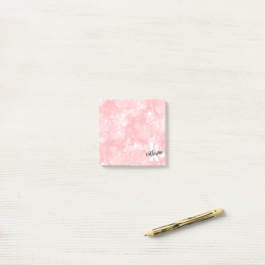 Stijlvolle Trendy Roze Waterverf Monogram Post-it® Notes (Op bureau)
