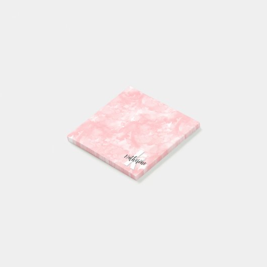 Stijlvolle Trendy Roze Waterverf Monogram Post-it® Notes (Schuin)