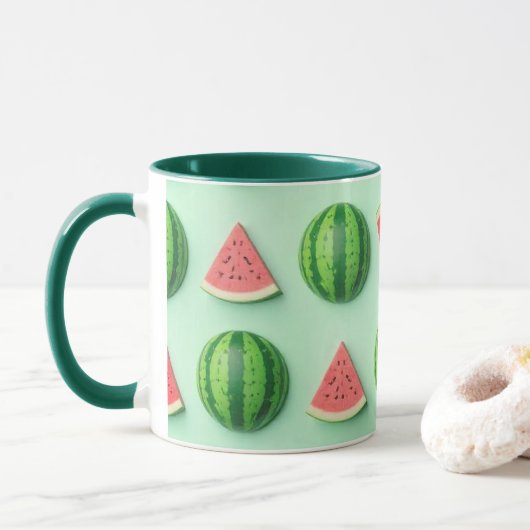 Stijlvolle trendy waterverf watermeloen mok (Met donut)