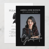 Stijlvolle trendy zwarte boog 2025 Afstuderen foto Kaart (Voorkant / Achterkant)