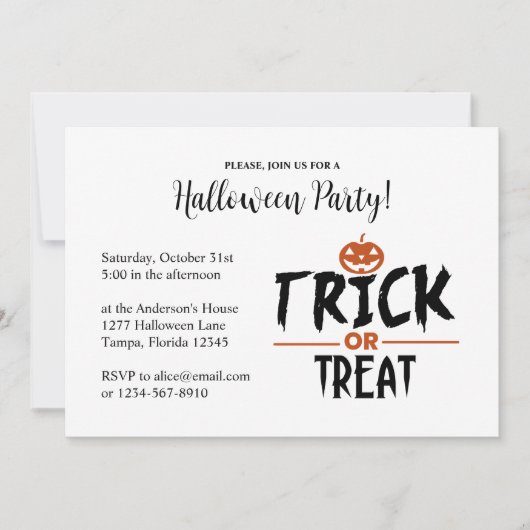 Stijlvolle 'Trick or treat' van Halloween Party Kaart (Voorkant)