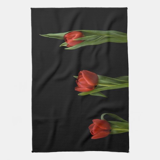 Stijlvolle, trillende rode tapijten op zwarte keuk theedoek (Verticaal)