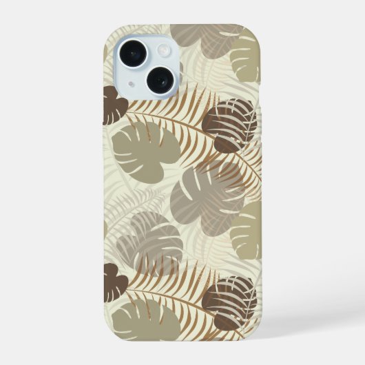 Stijlvolle tropische bladpatroon beige, steen iPhone 15 case (Achterkant)