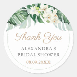 Stijlvolle tropische bruiloft voor gevlochten olie ronde sticker