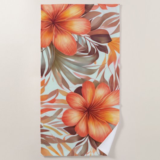 Stijlvolle Tropische Waterverf Bloemen Strandlaken (Voorkant)