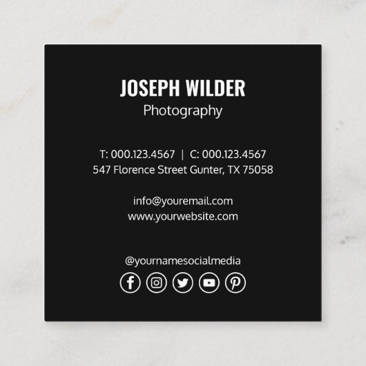 Stijlvolle trouwfotograaf Foto QR Code Zwart Vierkante Visitekaartje (Achterkant)