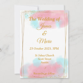 Stijlvolle trouwkaart, roze, waterverf blauw kaart