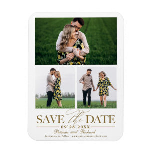 Stijlvolle trouwkaart Save The Date 3 foto collage Magneet